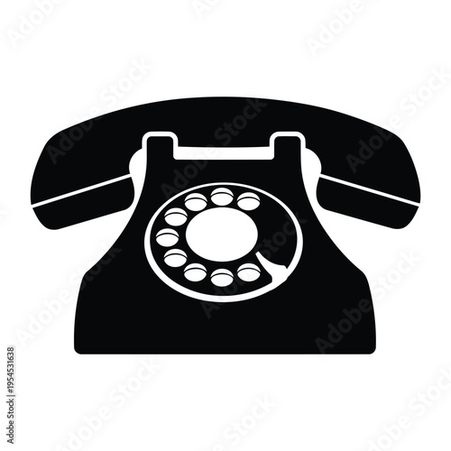 A black and white illustration of a vintage rotary phone.