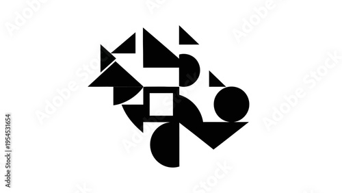 Black silhouette abstract geometric shapes form a design on a white background, creating a business-related abstract illustration or icon.