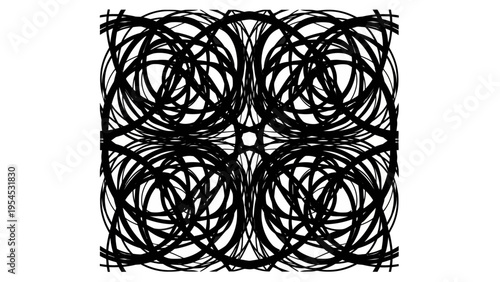 Black silhouette abstract geometric illustration of tangled barbed wire forming a square design on a white background, conveying a sense of abstract art and business security.