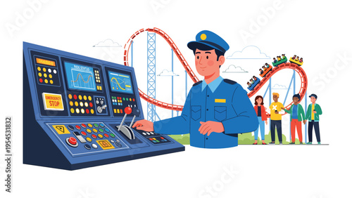 Control Panel Operator: A vigilant operator, in the control room, manages the intricate controls, meticulously monitoring the exhilarating rollercoaster and ensuring the safety of eager passengers. 