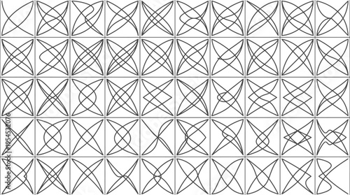 Grid of Abstract Geometric Line Art Patterns and Designs Keywords: abstract, geometric, line art, pattern, design, graphic, shape, illustration, black, white, isolated, set, collection, modern