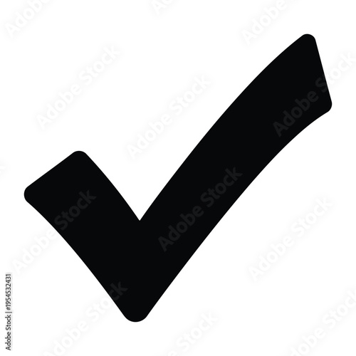 A large black checkmark on a white background.