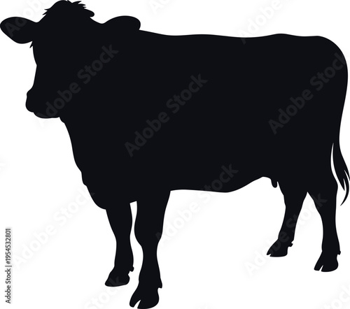Black Cow Silhouette Vector Illustration Isolated on White Background Minimalist Farm Animal Side View Profile Graphic for Dairy Meat or Agriculture Logo Design