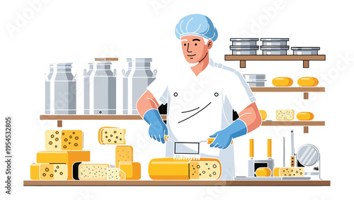 Cheese Artisan Crafting Delicacy: A dedicated cheese artisan meticulously crafts artisanal cheese, showcasing the skill and precision involved in creating delectable dairy products.