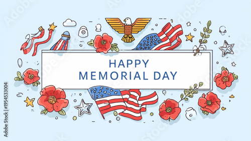 Memorial Day vector illustration with patriotic symbols