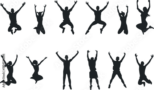 Silhouette set of jumping people, various poses
