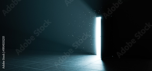 Light Shines Through Slightly Open Door in Dark Room, Concept Background