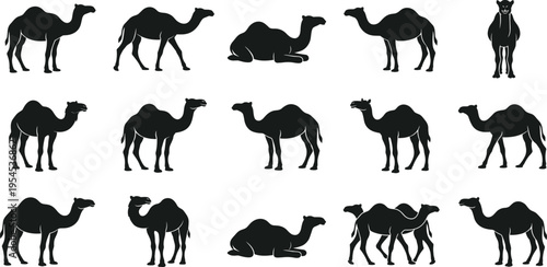 Various deer silhouettes displaying natural poses, from grazing to running. Ideal for wildlife design, outdoor concepts, and nature illustrations