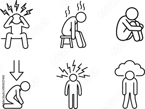 A person experiencing various physical and emotional pains and discomforts