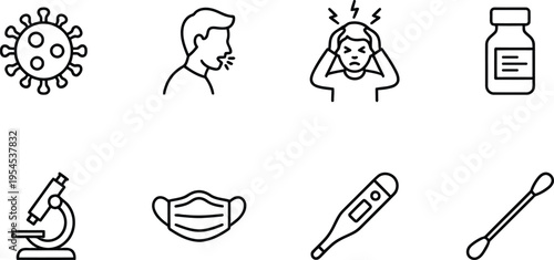 A collection of medical icons related to coronavirus and healthcare