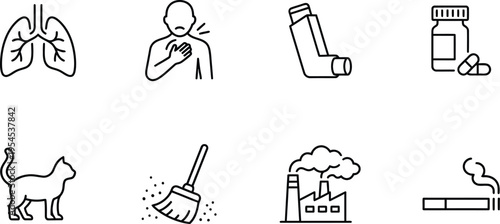 A collection of icons representing asthma and respiratory health issues