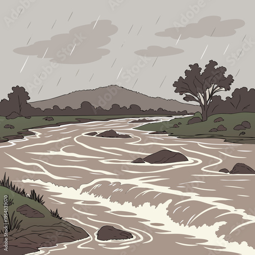 During the monsoon, the river transformed into a powerful force, swelling beyond its edges and reshaping the land with unstoppable energy.