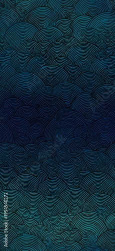 Teal and navy blue wave topography seamless pattern. Abstract design showing stylized ocean waves or contour lines creating a gradient pattern