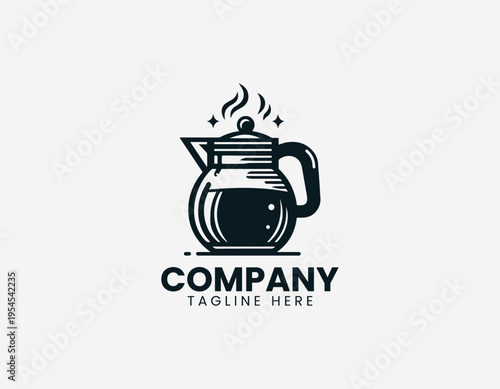 Glass coffee pot with steam black vector logo illustration isolated on white background