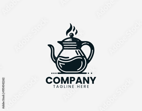 Glass coffee pot with steam black vector logo illustration isolated on white background