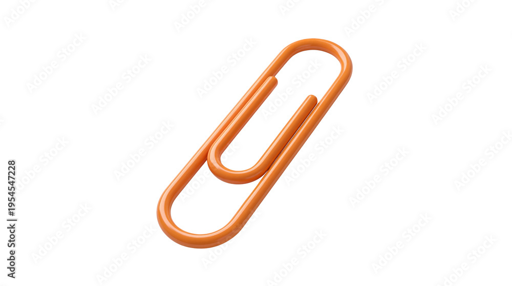 Obraz premium A single vibrant orange paper clip, an essential office supply, meticulously isolated on a transparent background.