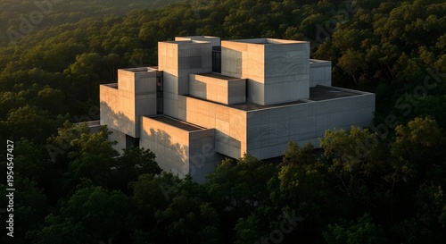 Architectural Concrete Building at Sunset, Modern Design