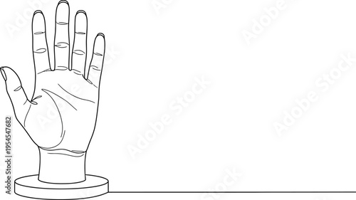 Continuous one line of a raised hand taking an oath, law and justice art, drawn vector illustration.