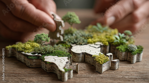 corporate volunteers working together on a sustainability puzzle during world environment day highlighting green business values teamwork and climate awareness