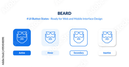 beard UI button states set. Outline icon kit from people collection. Thin linear beard, young, hair editable vector. Line vector beard sign for web and mobile interface
