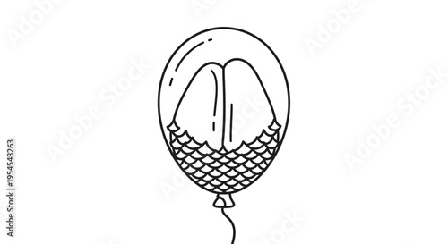 Surreal balloon with fish scales and eyes, abstract concept, dreamlike illustration