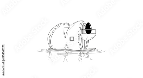 Surreal Egg House Floating on Water with Abstract Architecture