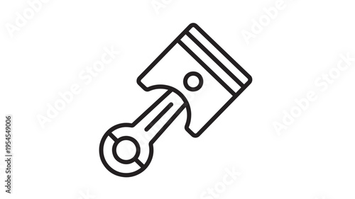 Piston engine component with connecting rod and circular end, simple black line icon symbolizing mechanical parts and automotive industry.