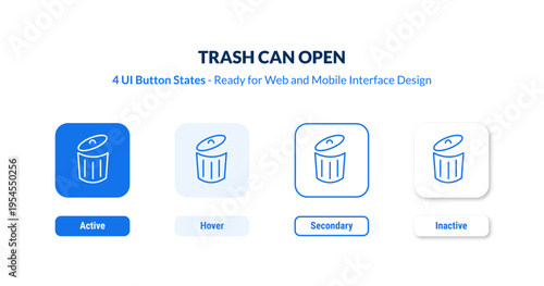 trash can open UI Button States Set. Outline icon kit from tools and utensils collection. Thin linear trash can open, open, container editable vector. Line vector trash can open sign