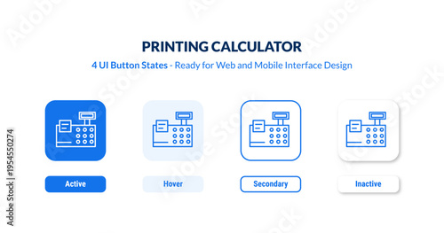 printing calculator UI Button States Set. Outline icon kit from tools and utensils collection. Thin linear printing calculator, calculator, business editable vector. 