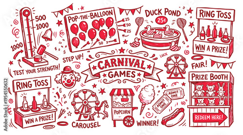 Carnival Games Hand Drawn Doodle Set