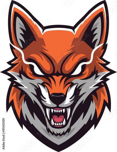 Cartoon fox head illustration aggressive grinning vector graphic