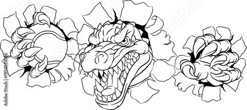 A crocodile, dinosaur or alligator lizard tennis sports mascot