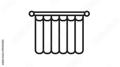 Curtain with scalloped edge and rod icon with simple lines for decoration or presentation, representing drapery.