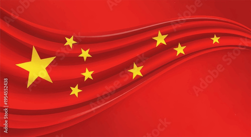Waving chinese flag with yellow stars on red background symbolizing national pride and identity