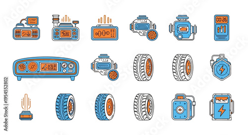 Construction Vehicles and Heavy Equipment Illustration Set