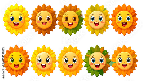 Sunflower Emoji Character Collection with Various Facial Expressions and Emotions for Social Media Communication Cartoon Flower Vector Design