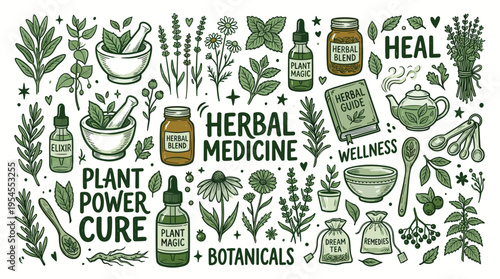 Herbal Medicine and Natural Wellness Hand Drawn Collection