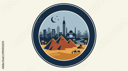 Iconic Egyptian Pyramids and Cairo Skyline at Dusk.