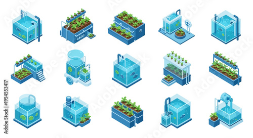 Modern greenhouse hydroponic farming system plant cultivation and agricultural technology vector illustration