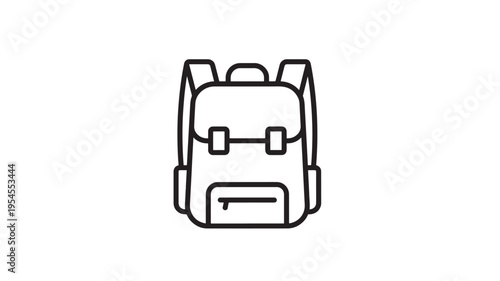 Backpack icon with simple black outline for travel, school, and outdoor adventures, representing portability and storage.
