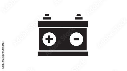 Battery icon with positive and negative terminals and charge symbols, illustrating power and energy concepts in a clean, minimalist graphic style.
