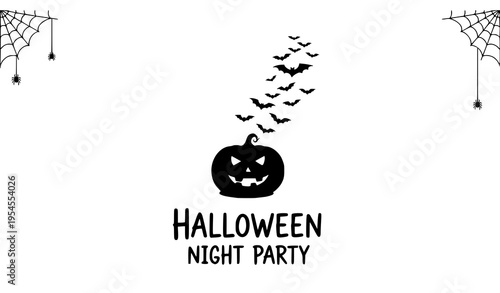 Minimal Halloween Party Invitation Card Vector Pumpkin Bat Design