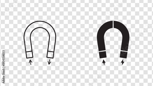 Modern Minimalist Magnet Icons Set, Black and White Line Art Magnets, Simple Vector Graphic for Design and Editorial Use isolated on Transparent Background