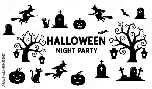 Spooky Halloween Night Party Invitation Card Vector Illustration