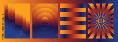 Vibrant Orange and Navy Blue Geometric Sunburst Backgrounds