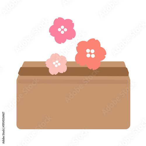段ボール箱と桜　イラスト