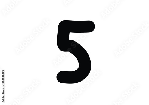 Bold Black Number Five Symbol on White Background.