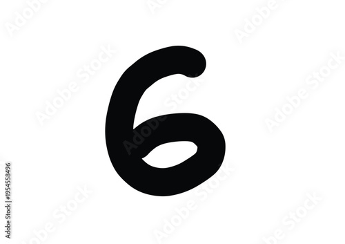Bold black number six symbol isolated on white background.