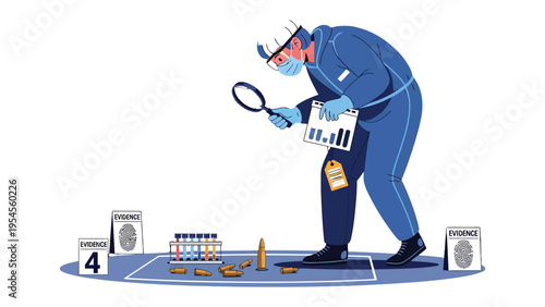 Crime Scene Investigation: An investigator meticulously examines evidence at a crime scene, utilizing a magnifying glass to uncover crucial details. 