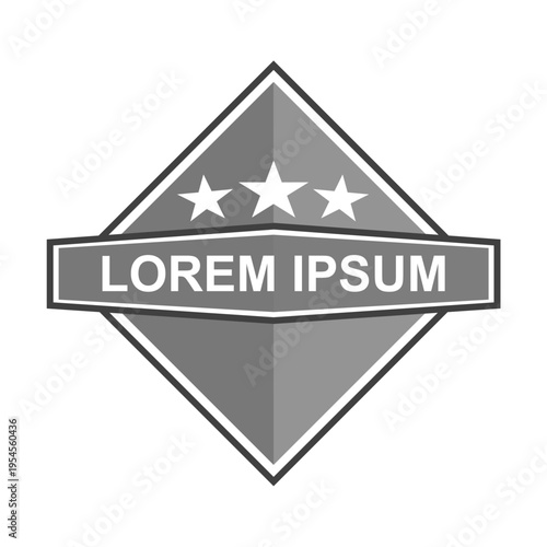 Minimalist Grey Diamond Shield Badge with Three Stars, Modern Vector Illustration of a Professional Emblem for Corporate Security Logo, Academic Excellence, and Premium Branding Identity Design